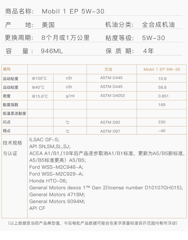 美孚1號全合成機油 長(cháng)效型 EP5W-30 A1/B1 SN 1Qt裝-第4張圖片-鄭州市冠恒貿易有限公司【官方網(wǎng)站】-車(chē)用潤滑油服務(wù)專(zhuān)家