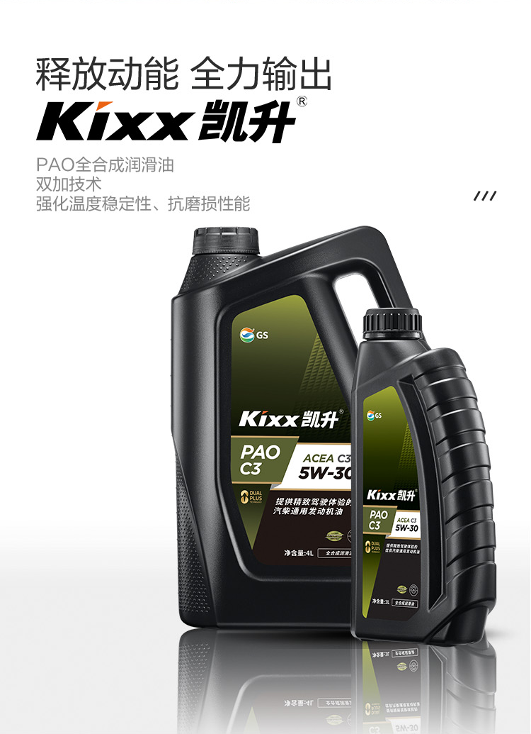 GS (Kixx) 凱升PAO全合成機油 5W-30 C3級 黑凱系列 4L-第2張圖片-鄭州市冠恒貿易有限公司【官方網(wǎng)站】-車(chē)用潤滑油服務(wù)專(zhuān)家