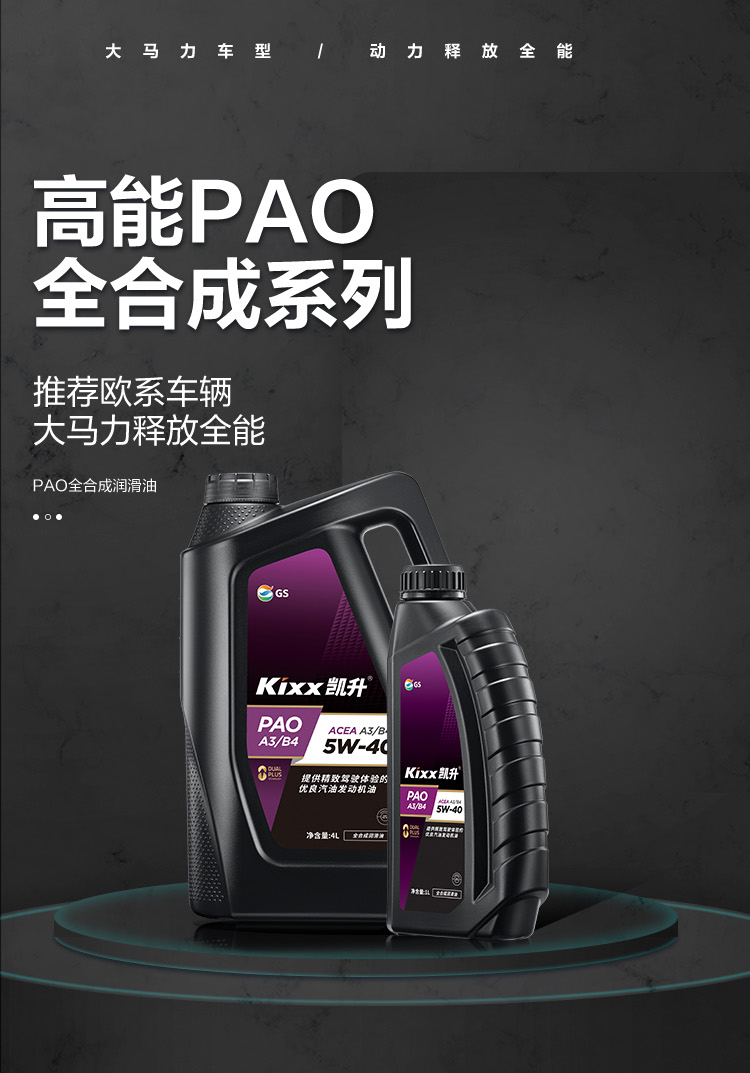 GS (Kixx) 凱升PAO全合成機油 5W-40 A3B4級 黑凱系列 4L-第1張圖片-鄭州市冠恒貿易有限公司【官方網(wǎng)站】-車(chē)用潤滑油服務(wù)專(zhuān)家